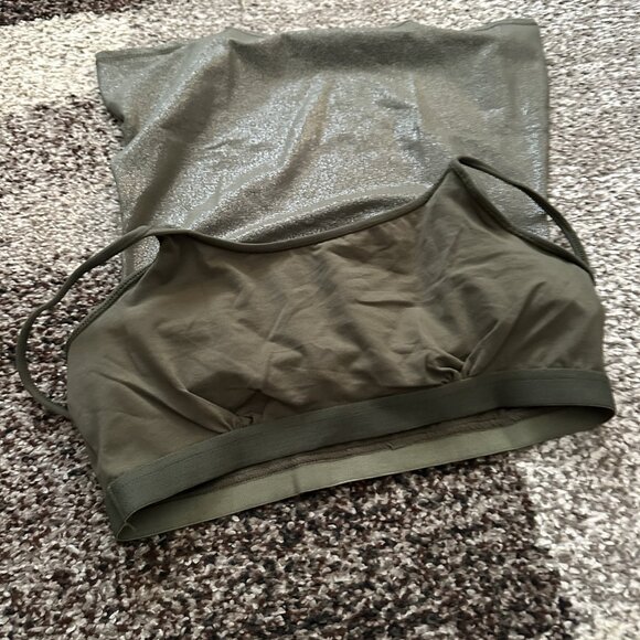 EXPRESS (M) Olive Green Shine Best Loved Bra Cami Fitted Tank Glitter Silver - Picture 12 of 12